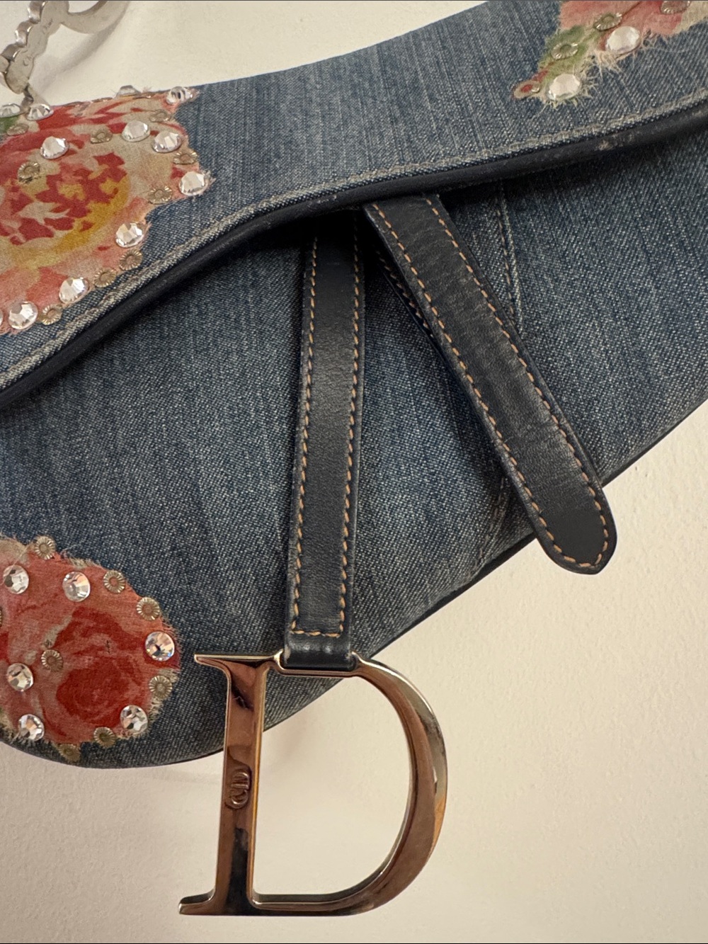 Authentic Vintage Dior Denim Floral Embellished Saddle bag - Picture 3 of 9
